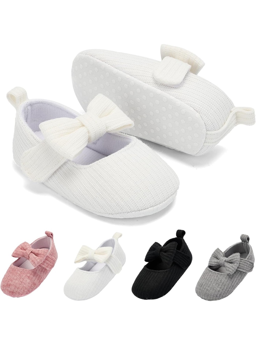 BACSAC Baby Girls Mary Jane Flats with Bow Soft Sole Non-Slip (3-6 months)